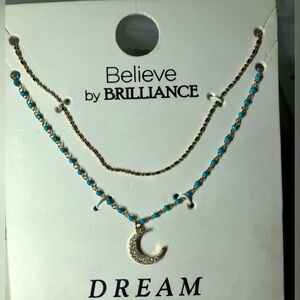 Believe by Brilliance Gold and Turquoise Crescent Necklace